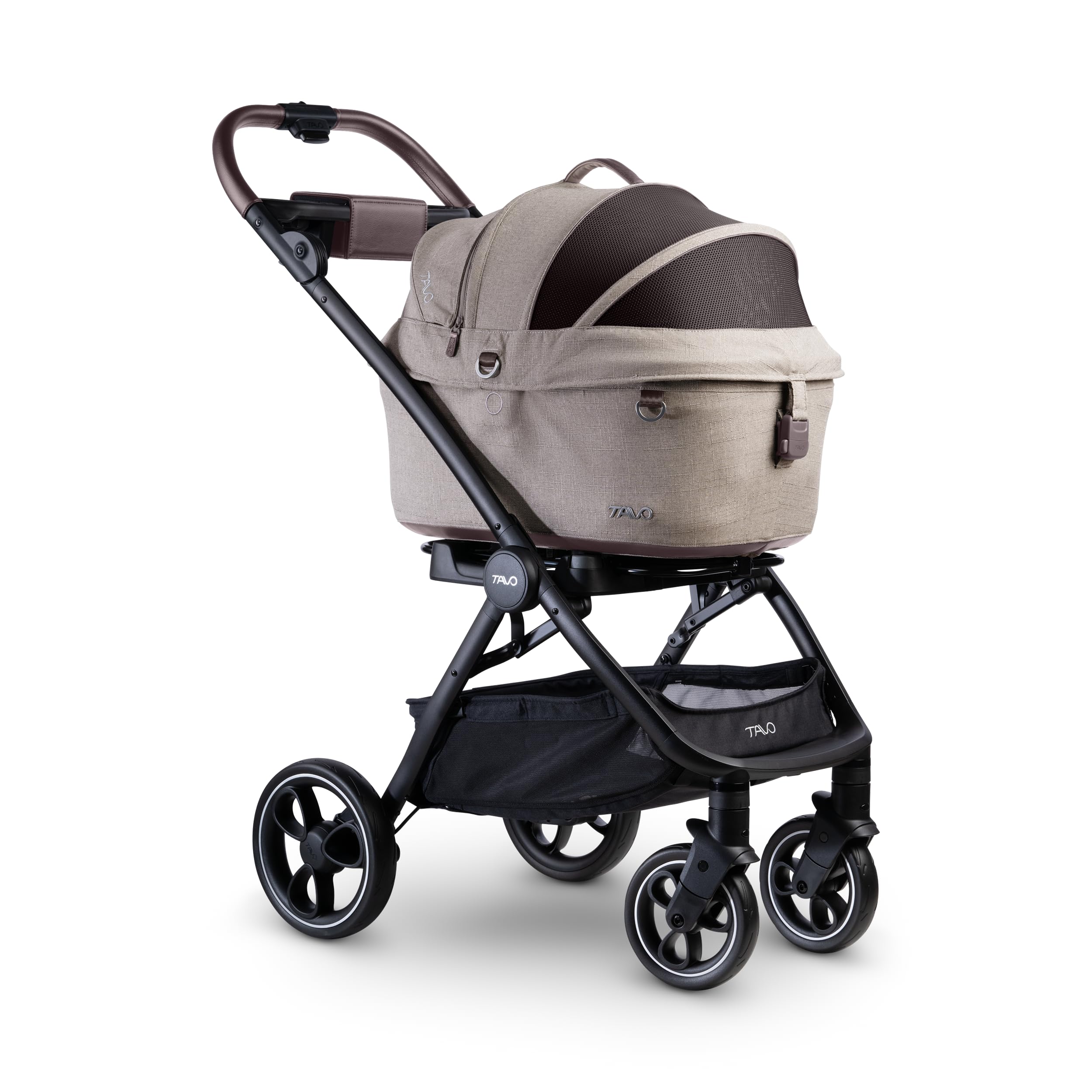 Tavo Maeve 5X Haustier-Schutzsystem – Premium Crash-getesteter Hunde-Autositz & Transportbox – 3-in-1 Sicherheitssystem mit ISOFIX-Basis – Buggy-kompatibel (Fawn)