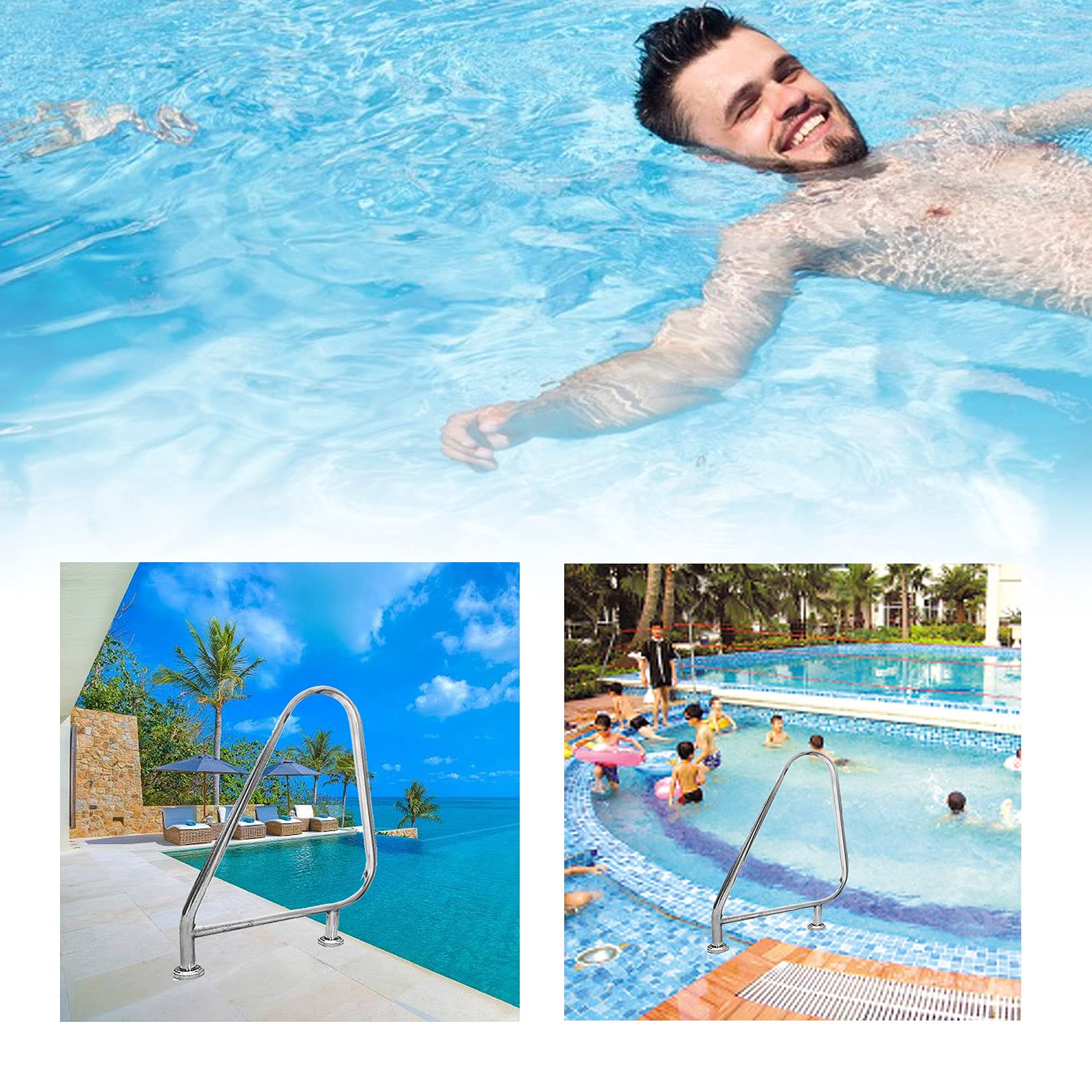 Pasamanos de Seguridad para Piscina Pasamanos de Piscina Pasamanos de Piscina para Piscinas enterradas con Base de Montaje rápido Material Inoxidable