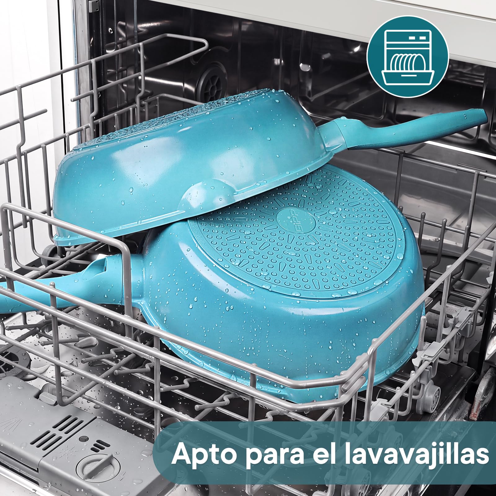GiPP SartéN Antiadherente Con Tapa, SartéN Profunda De 30 Cm Y 5.1L, Sarté De CeráMica, Mango Que Se Mantiene FríO, SartN De InduccióN, Saludable Y No TóXica,azul