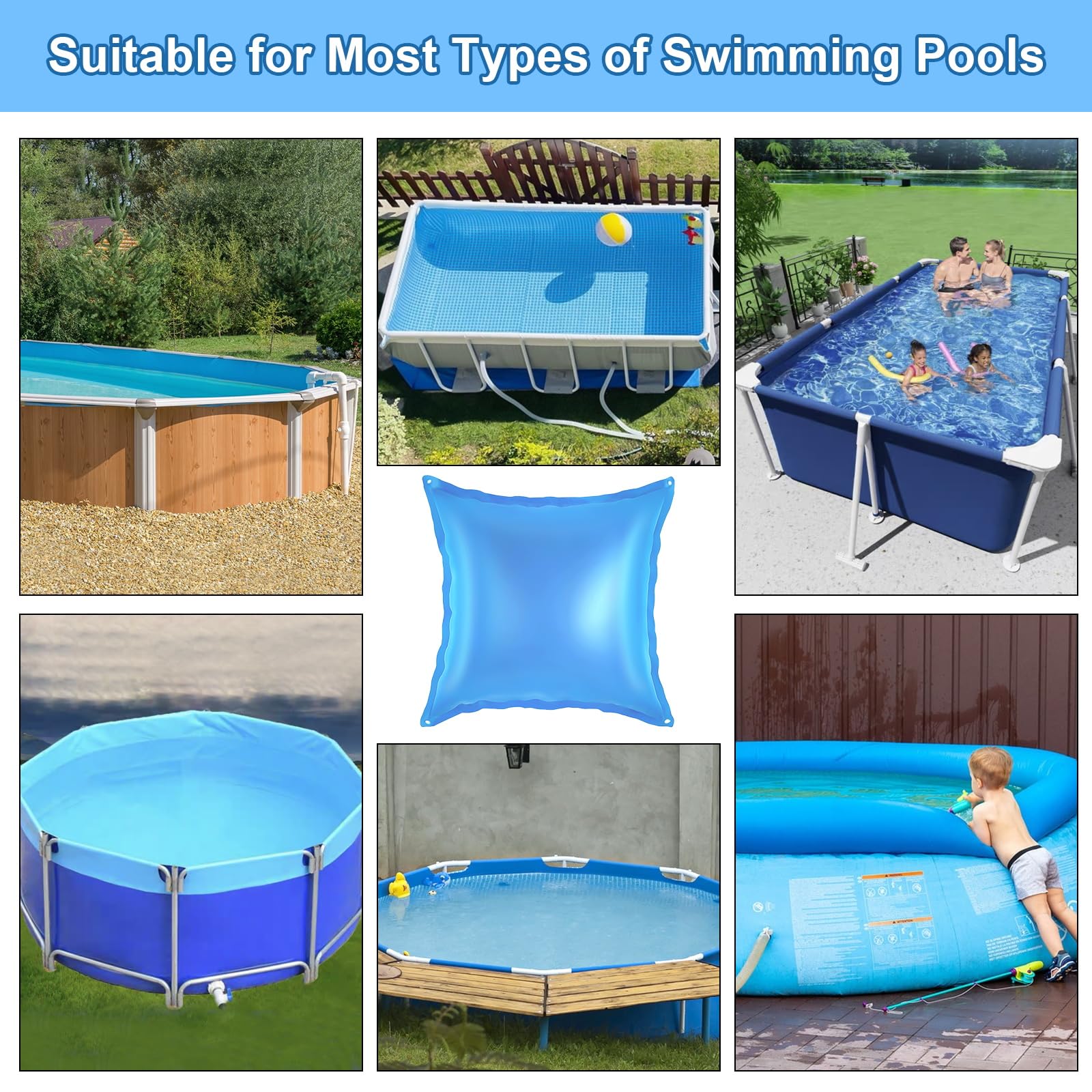 Cojín de piscina de invierno, 120 x 120 cm, cojín de aire para piscina, cojín de aire rectangular, cojín de aire para piscina de invierno, cojín de aire para piscina resistente al invierno