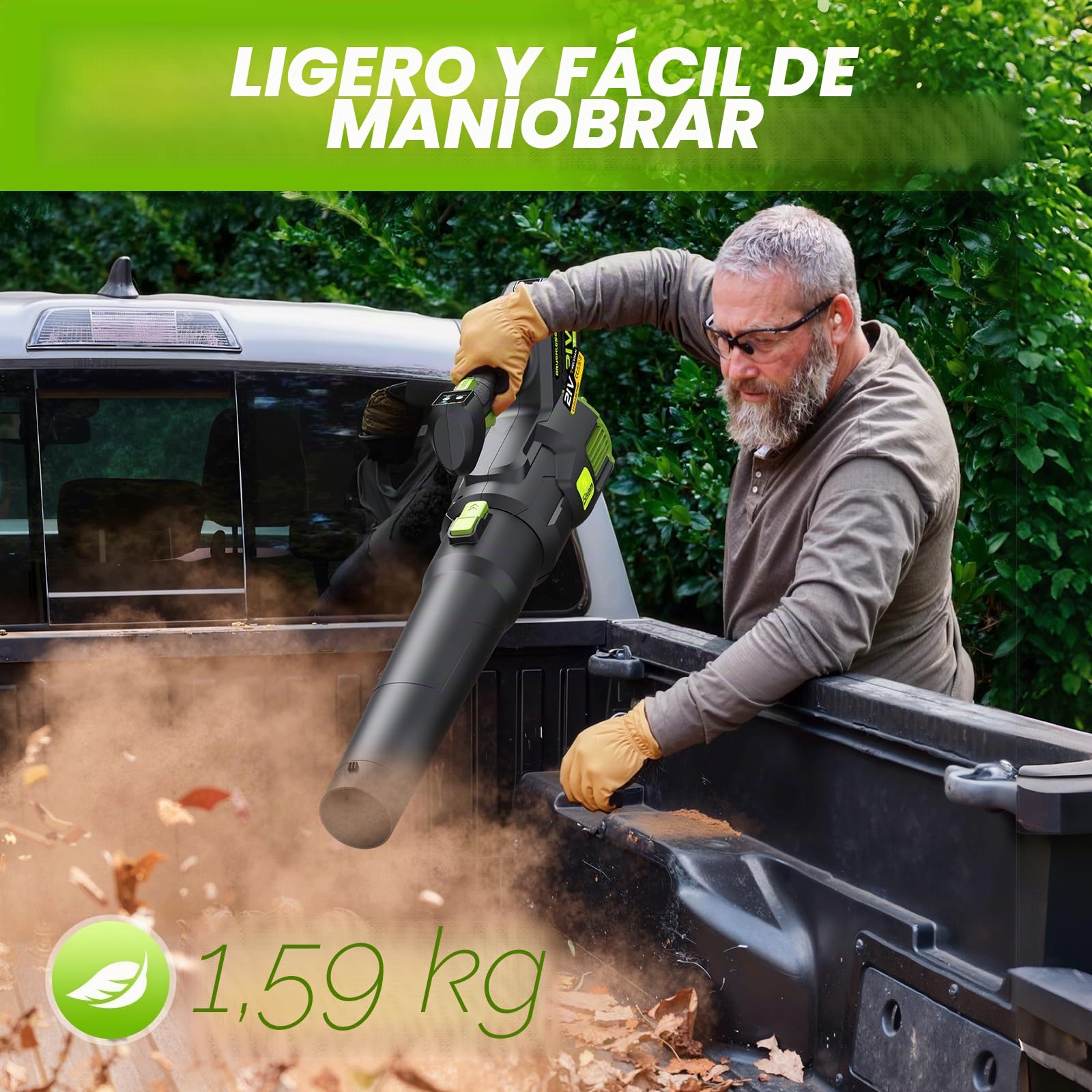Soplador de Hojas Bateria, Gisam Leaf Blower Sin Escobillas con 2x4.0Ah Baterías, 2 Velocidades + Modo Turbo MAX 25000RPM, Volumen de Aire 750m³/h para Jardín