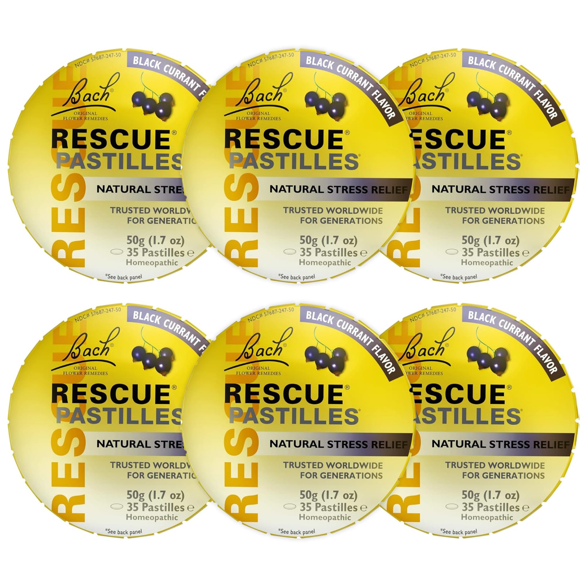 Bach Rescue Pastilles, Blackcurrant 50 g - Pack of 6