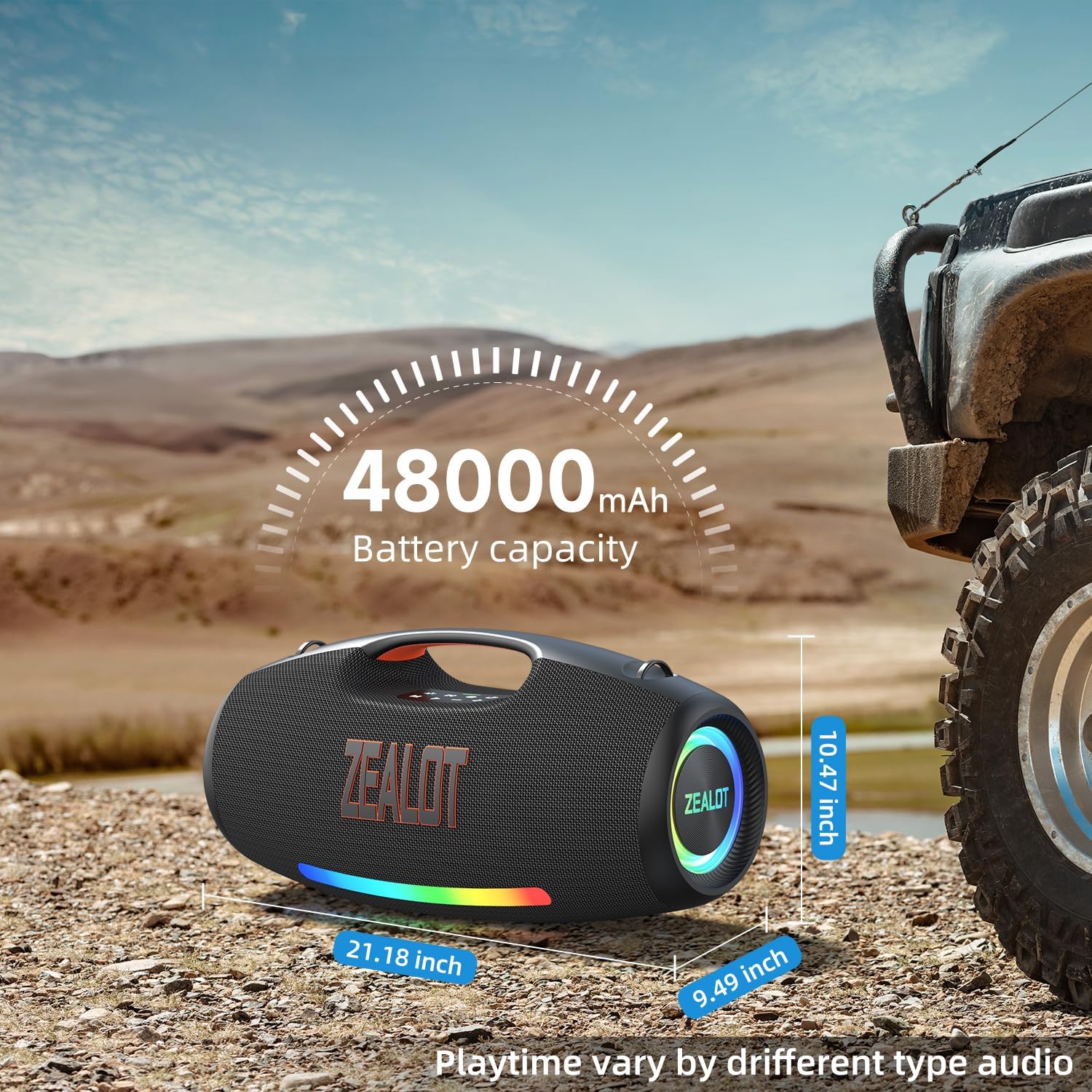 ZEALOT 250W Big Bluetooth Speaker with Bass, Portable Speaker with Subwoofer, Gift for Men, Wireless Speaker for Party, HiFi Stereo, IPX6 Waterproof, EQ, LED, 48000mAh, Outdoor, Pool, Beach - Image 6