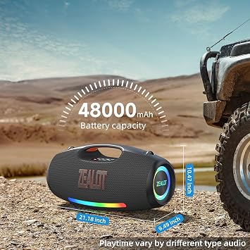ZEALOT 250W Big Bluetooth Speaker with Bass, Portable Speaker with Subwoofer, Gift for Men, Wireless Speaker for Party, HiFi Stereo, IPX6 Waterproof, EQ, LED, 48000mAh, Outdoor, Pool, Beach