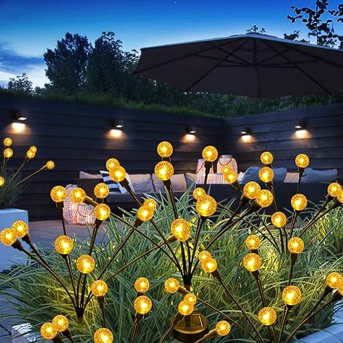 historyoo Solar Garden Lights-Upgraded Solar Outdoor Firefly Lights, Solar Lights Outdoor Waterproof, Yard Patio Pathway Garden Decoration Lights, Swaying Light Warm White