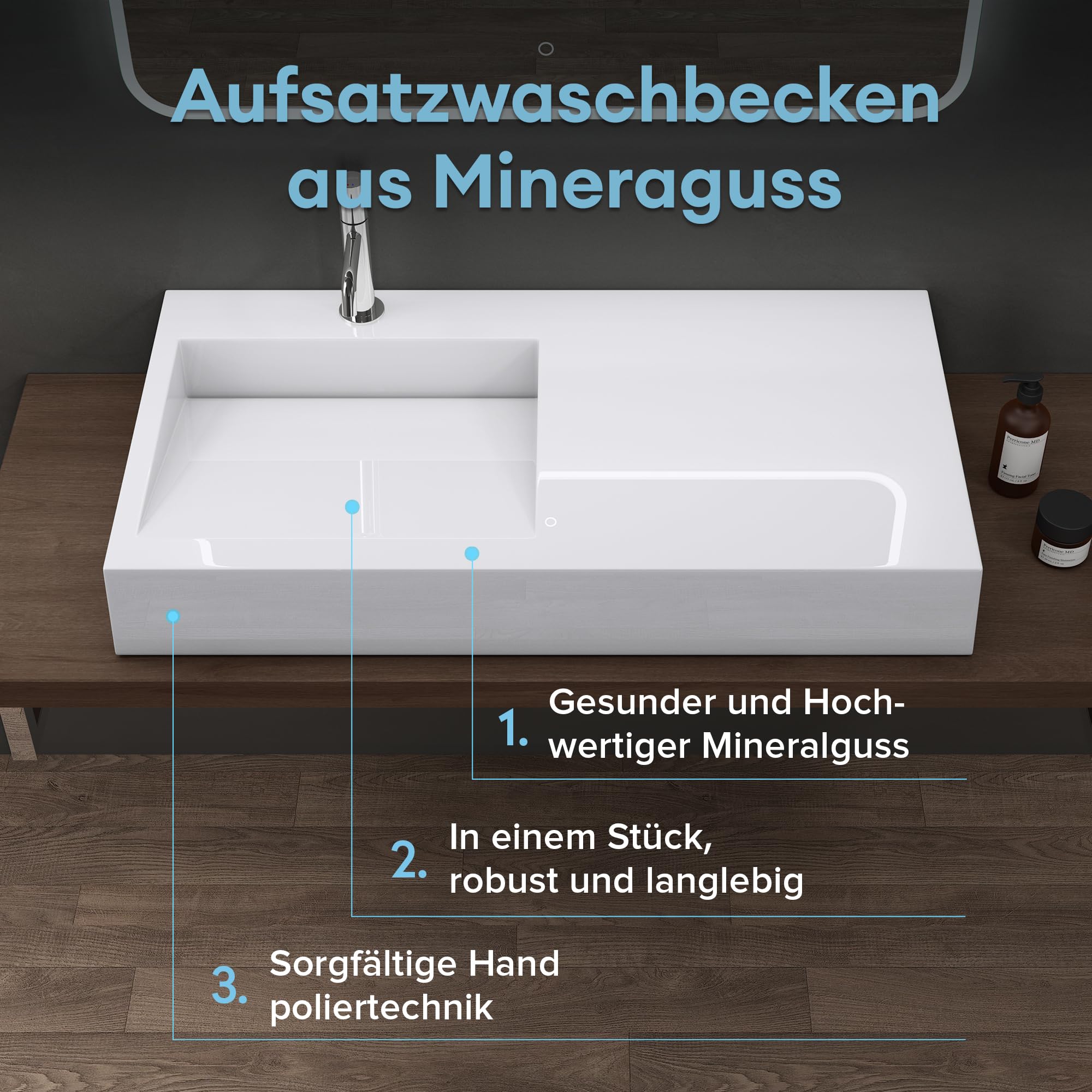 doporro Waschbecken Mineralguss Hängewaschbecken Weiß 75x50x13cm