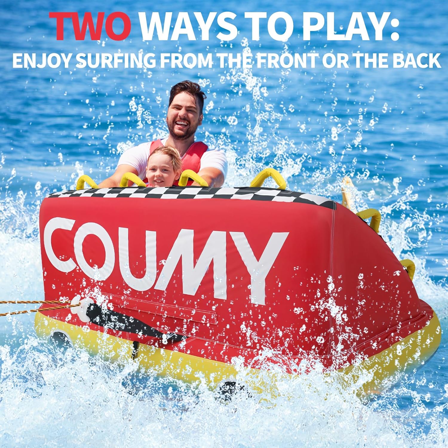 Towable Tubes for Boating,Pull Behind Tube Inflatable Towable Tube Inflatable Water Sports Towables for Boats Front & Back Tow Points w/Heavy-Duty Thick Nylon Cover for Summer 1-4 Person