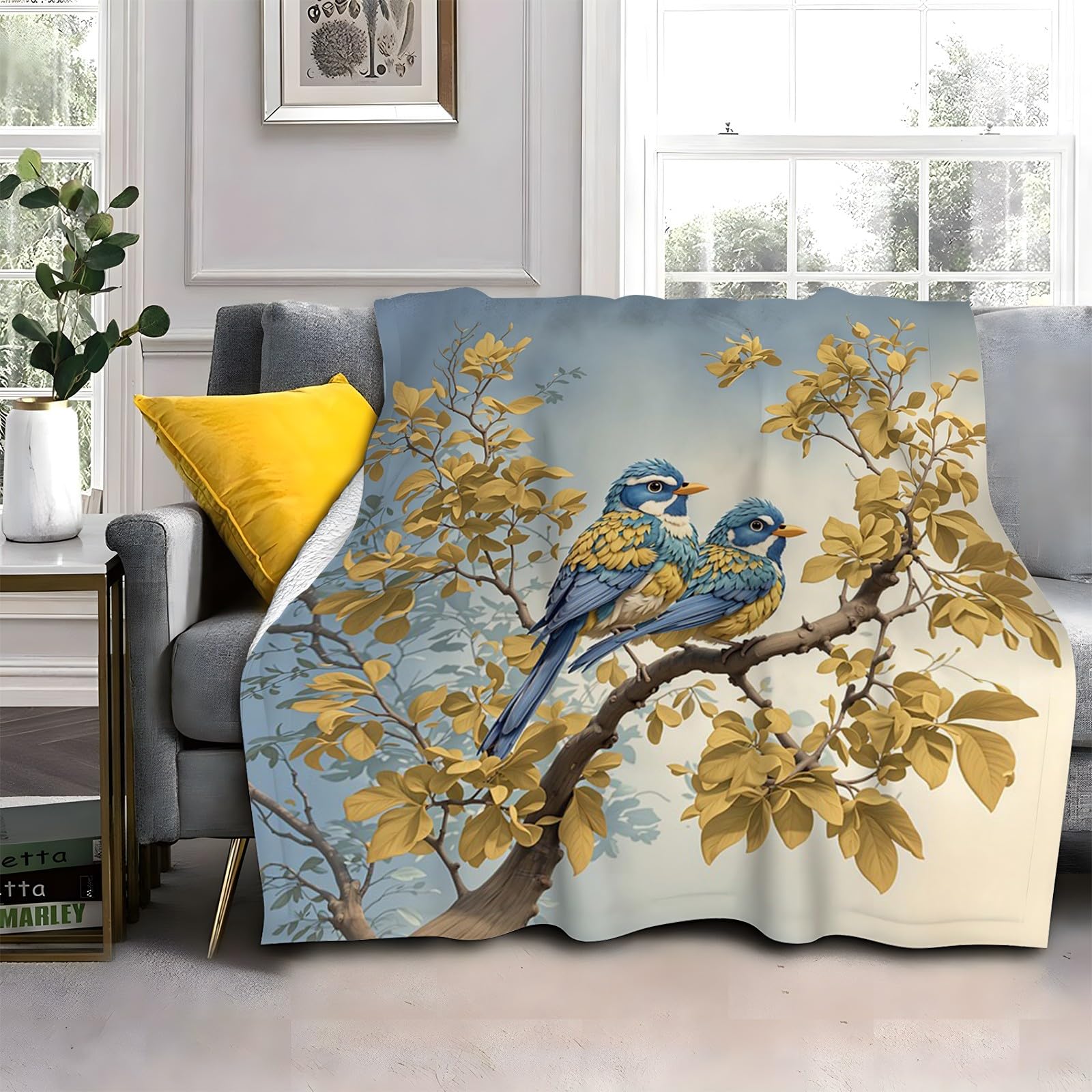 Couverture Polaire Mésange Bleue Plaid Lit Salon 180x200