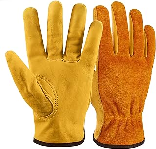 NickyPicky Work Gloves Men and Women - Gardening Gloves Thorn Resistant Leather - Protective Gloves for Garden, Construction Site and Woodworking - Robust, Breathable, with Strong Grip - Large