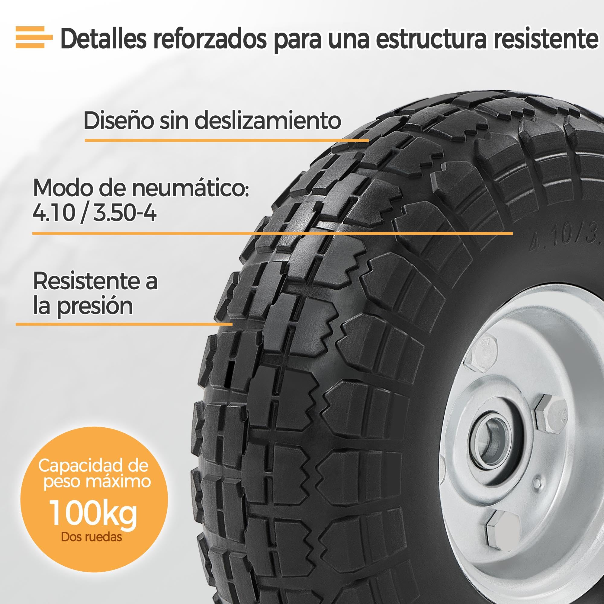 Yaheetech 4pcs Ruedas Carretilla Maciza 4.10/3.50-4 Carretilla de Obra Llanta Neumáticos de Goma 255mm para Carros Carrito de Jardinería, Eje de 16 mm