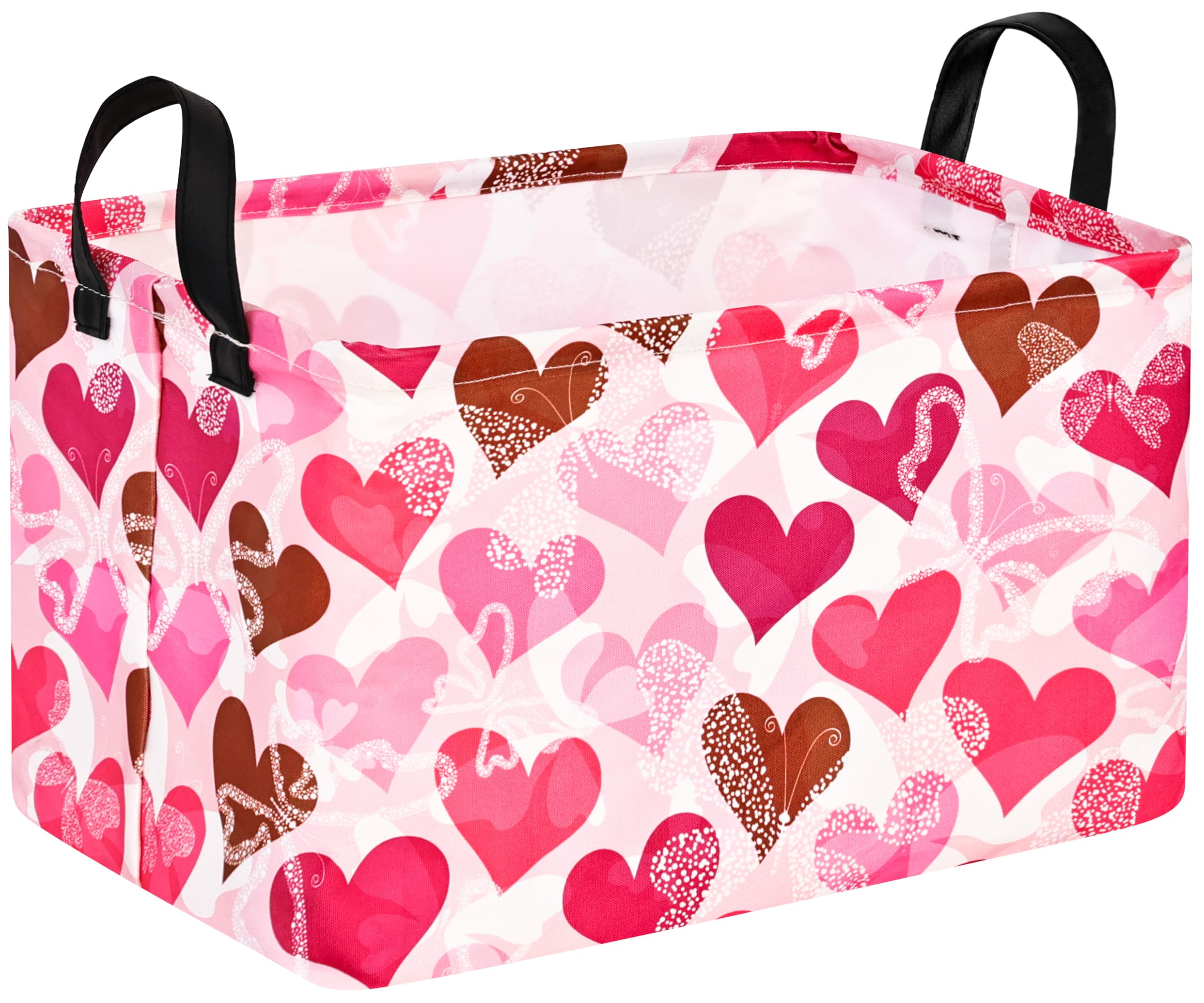 DUYIY Pink Heart Storage Basket - Foldable Laundry Hamper & Organizer for Kids, Living Room, Bedroom, Kitchen, Bathroom, Closet, Playroom, Car, Office, Dorm Room, RV, Camping Trips