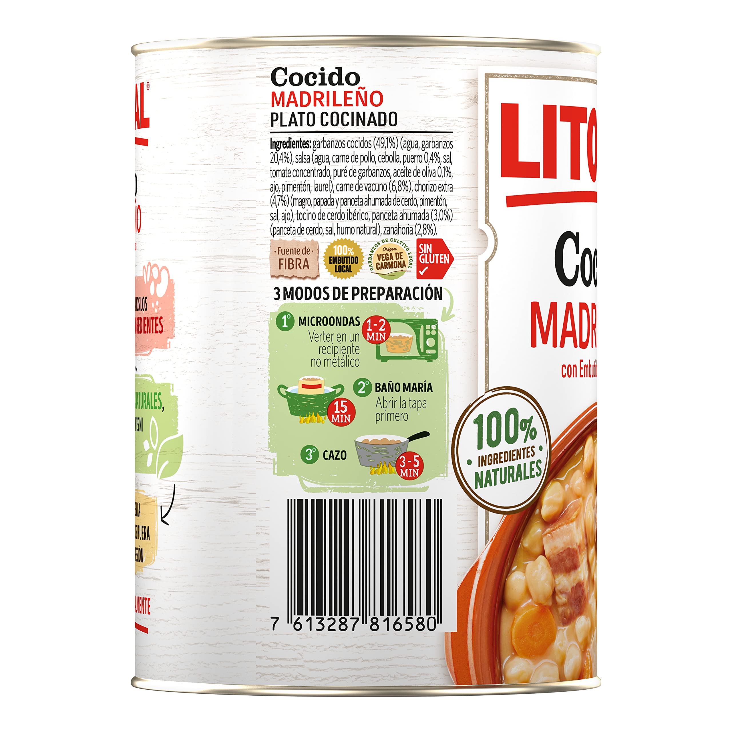 LITORAL Cocido Madrileño Plato Preparado Sin Gluten Pack 6x425g 2.55kg