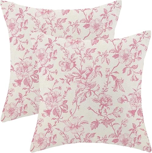 Sorktse Pink Floral Pillow Covers 18x18 Inch Vintage Pink Floral Throw Pillow Co