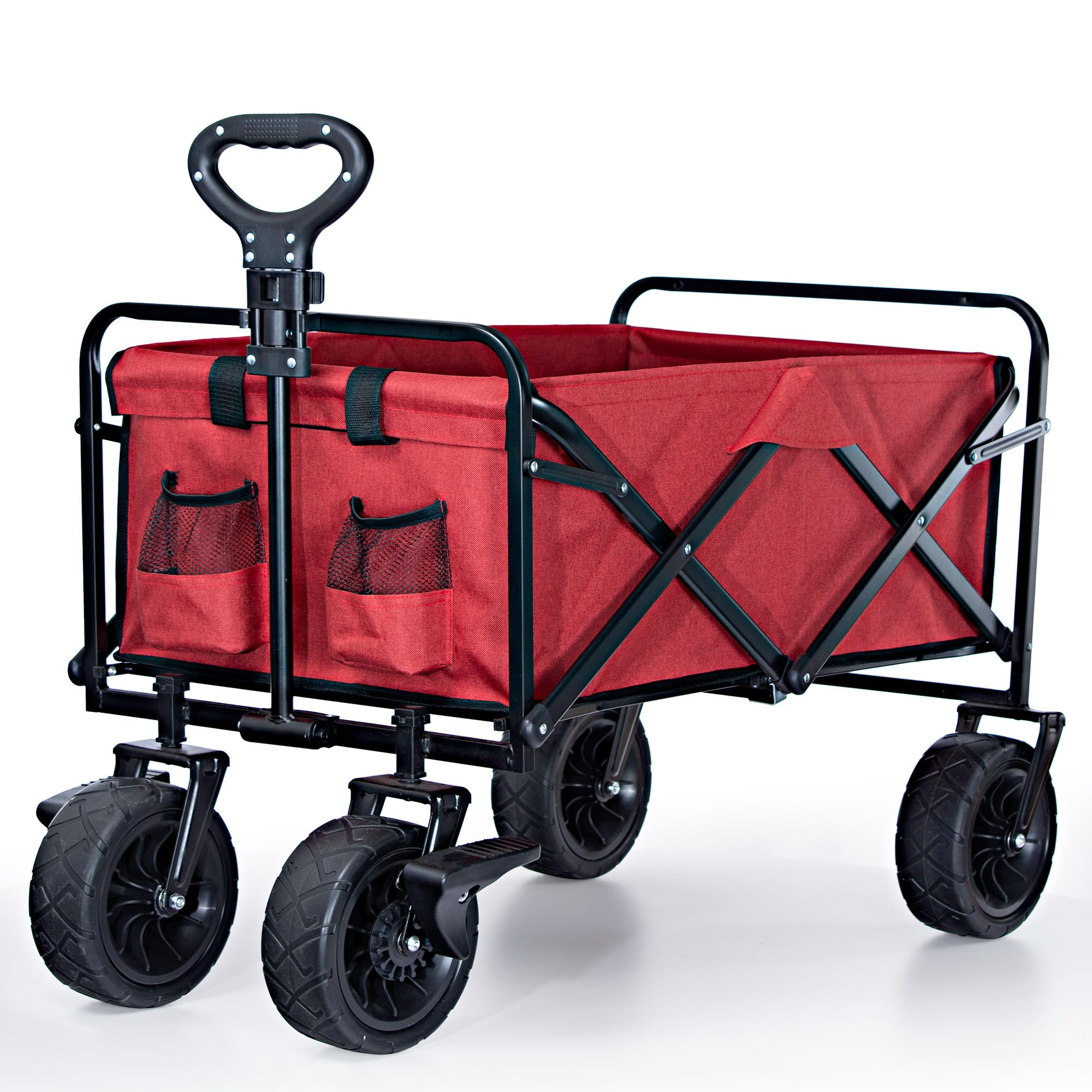 Happy Living XL Collapsible Foldable Wagon, Beach Cart Large Capacity, Heavy Duty Folding Wagon Portable, Collapsible Wagon for Sports, Shopping, Camping, 35.5" x 22.25" x 30.75" (Red)