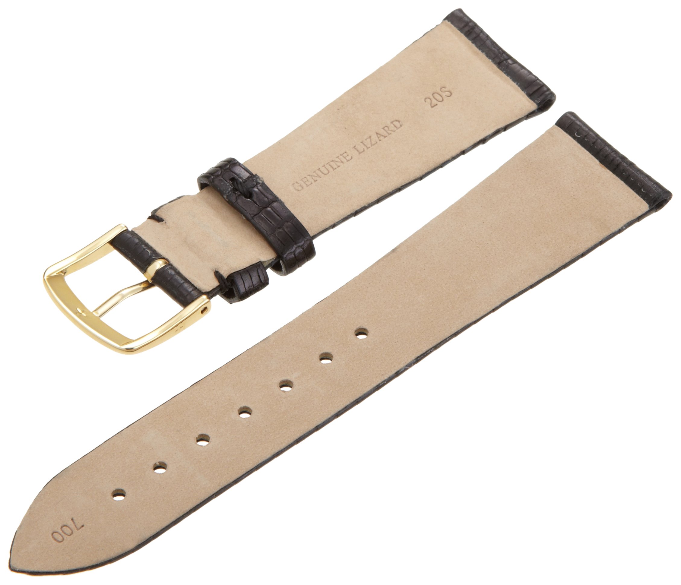 Hadley-Roma Men's MSM700SA-200 20mm Short Black Genuine Lizard Leather Watch Strap