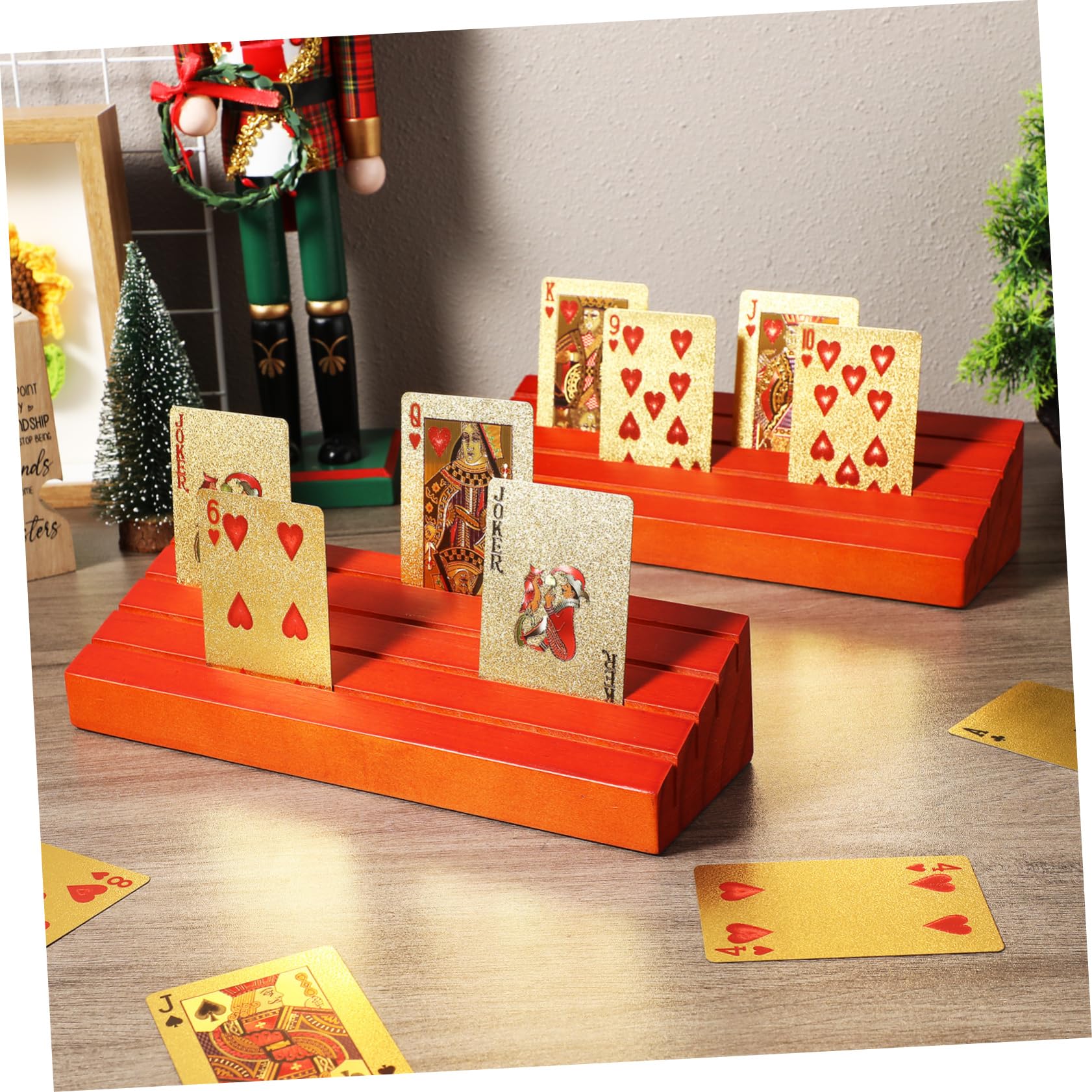 Abaodam 2stücke Spielkartenhalter aus Holz Kartenständer mit Vertikaler Präsentation Ständer für Spielkarten Holzständer mit Fächern für Kartenorganisation Kartenhalter für Verschiedene