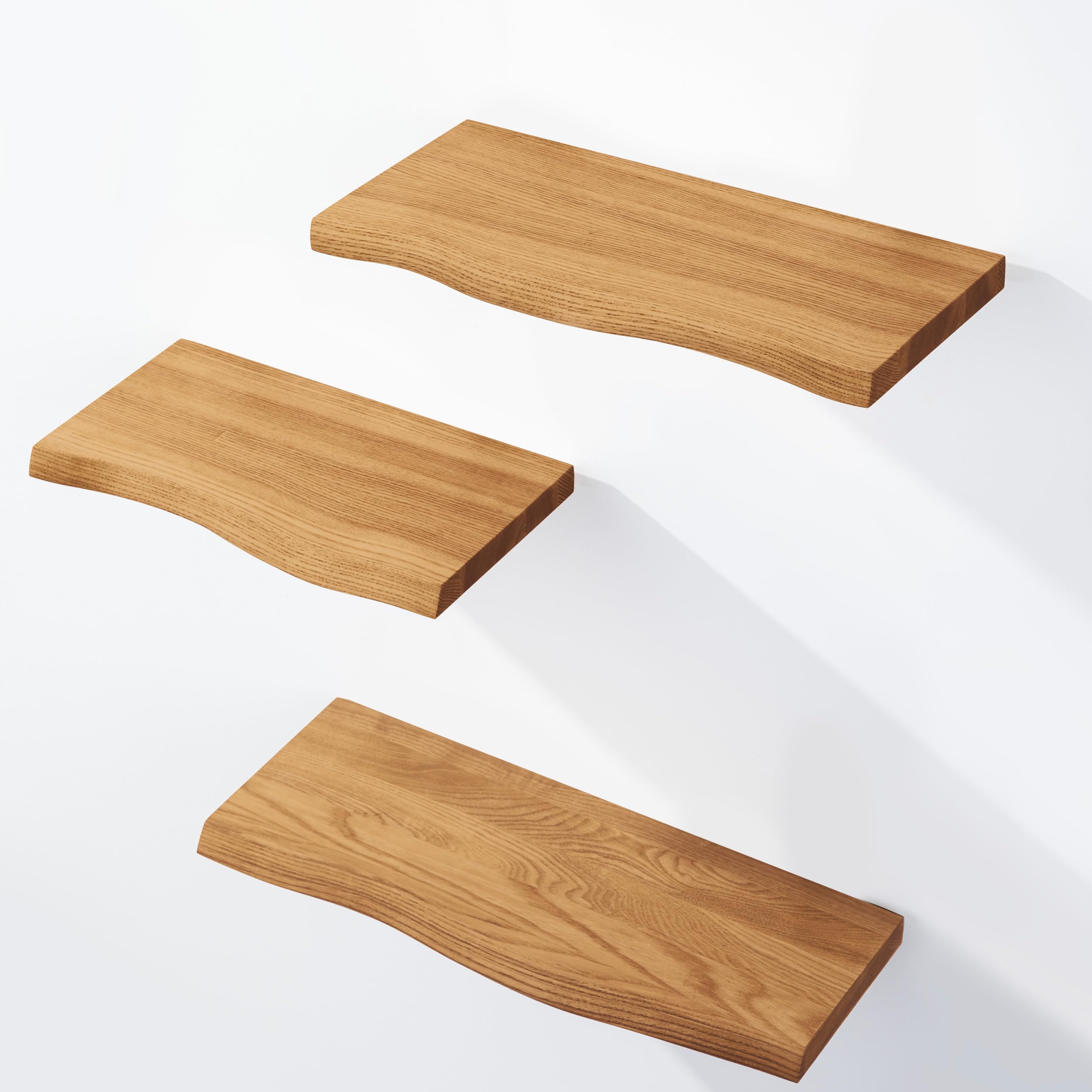 LAMO Manufaktur Estante de Pared de Madera de 3 Piezas con Montaje Invisible 42/36/30cm | Estante de Pared de Madera auténtica 100% | Set estantes de Pared 1 Borde oflis Color: Rustico