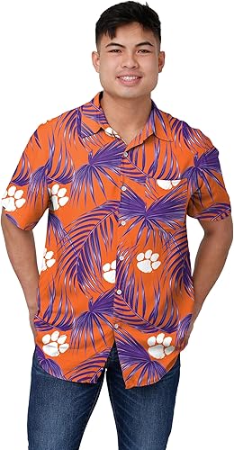 Miniatura 17 de FOCO NCAA Mens NCAA College Team Logo Floral Tropical Hawaiian Button Up Shirt