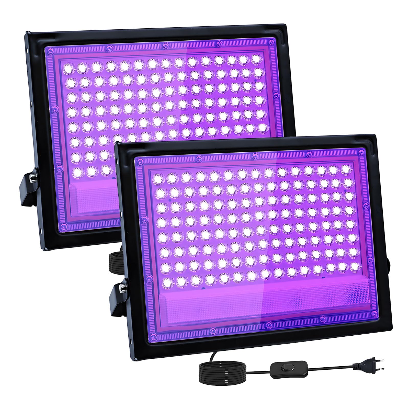 2 sztuki 100 W czarne światło LED, IP66, wodoodporna lampa UV UV, czarne światło ultrafioletowe z przełącznikiem na Halloween, dyskotekę, malowanie ciała, neon, DJ, czarne światło imprezowe