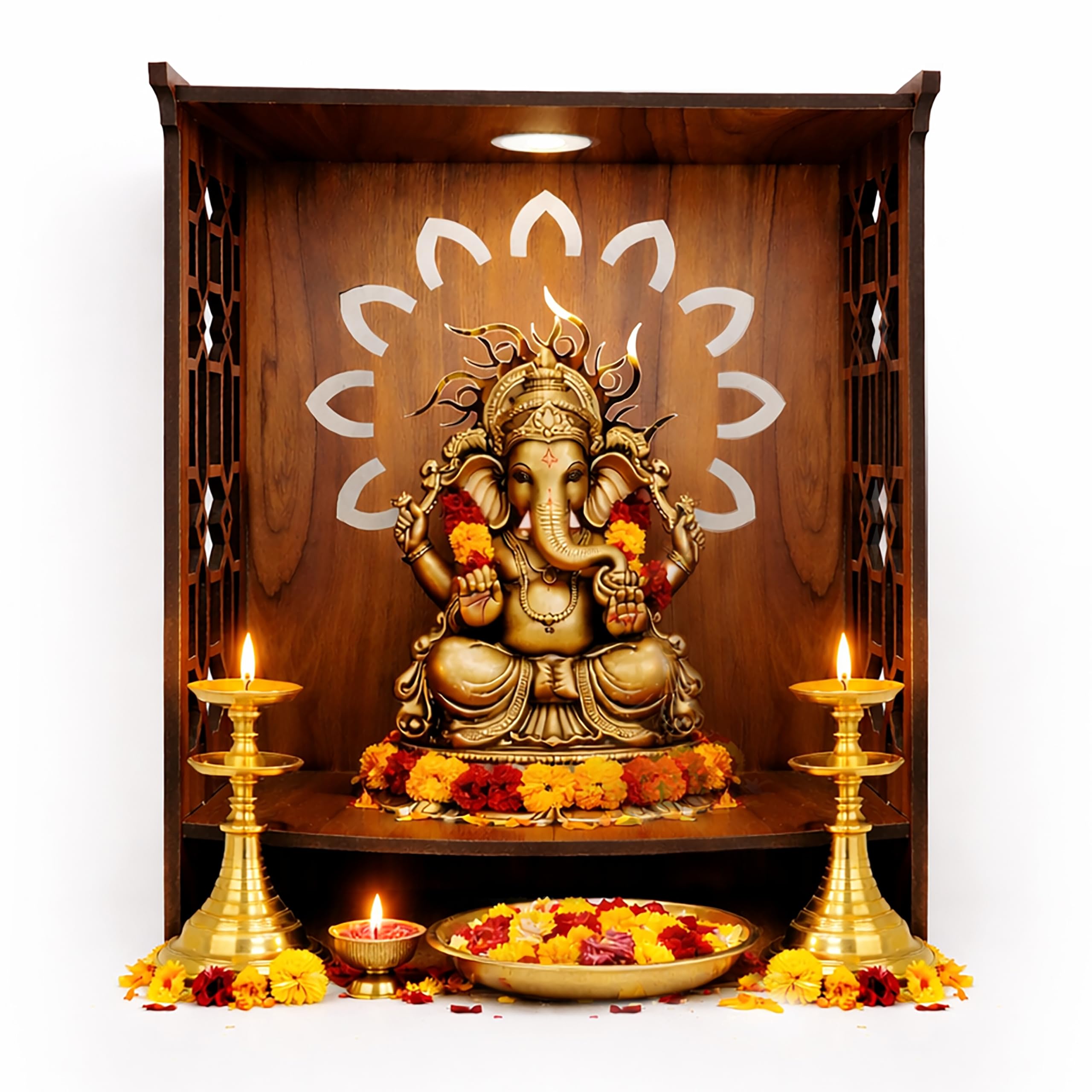 - TEKCOOL Temple for Home, Mandir for Home for Pooja Mandir for Home Beautiful Wooden Temple for Home Pooja Stand for Home and Office with LED Spot Light mandir (A4)