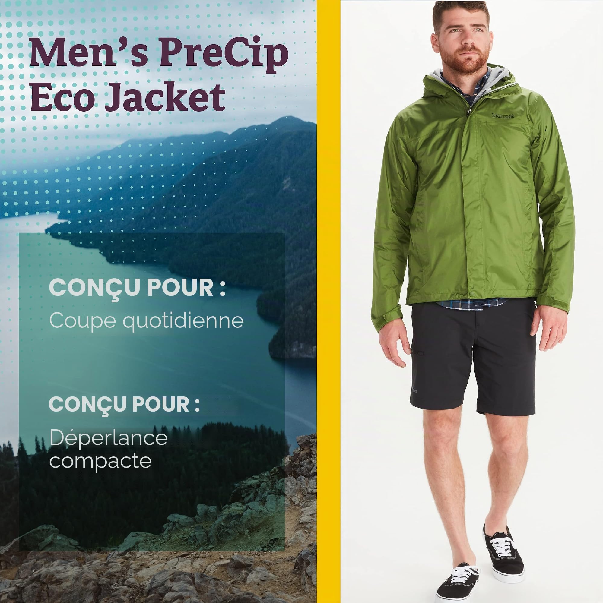 Marmot Men's PreCip Eco Jacket, Waterproof Jacket, Lightweight Hooded Rain Jacket