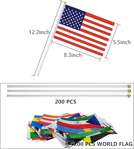 Miniatura 6 de Banderas de mano de 200 países en palo, pequeñas mini banderas internacionales de países del mundo de 5 x 8 pulgadas, bandera de países del mundo en