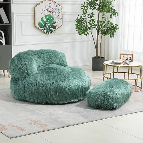 KIVENJAJA Sillas puff de piel sintética con otomana, juego de silla y taburete de acento esponjoso de gran tamaño para adultos y niños, sofá de piso