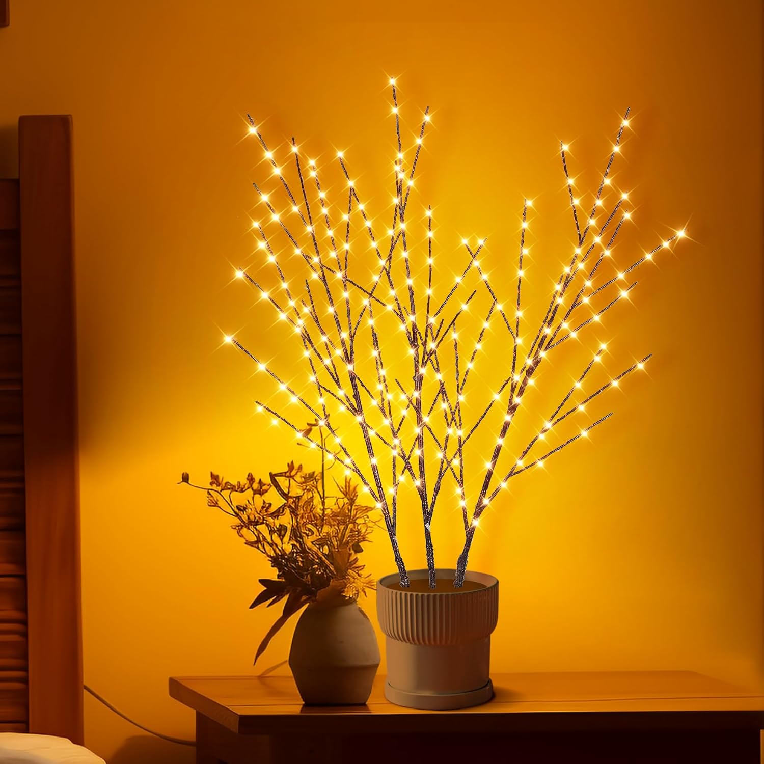 33in Lighted Branches with 180 LED Lights, Twinkling Light Up Tree with Timer, DIY Flexible Lighted Branches for Home Décor, Bedroom, Wedding, Party