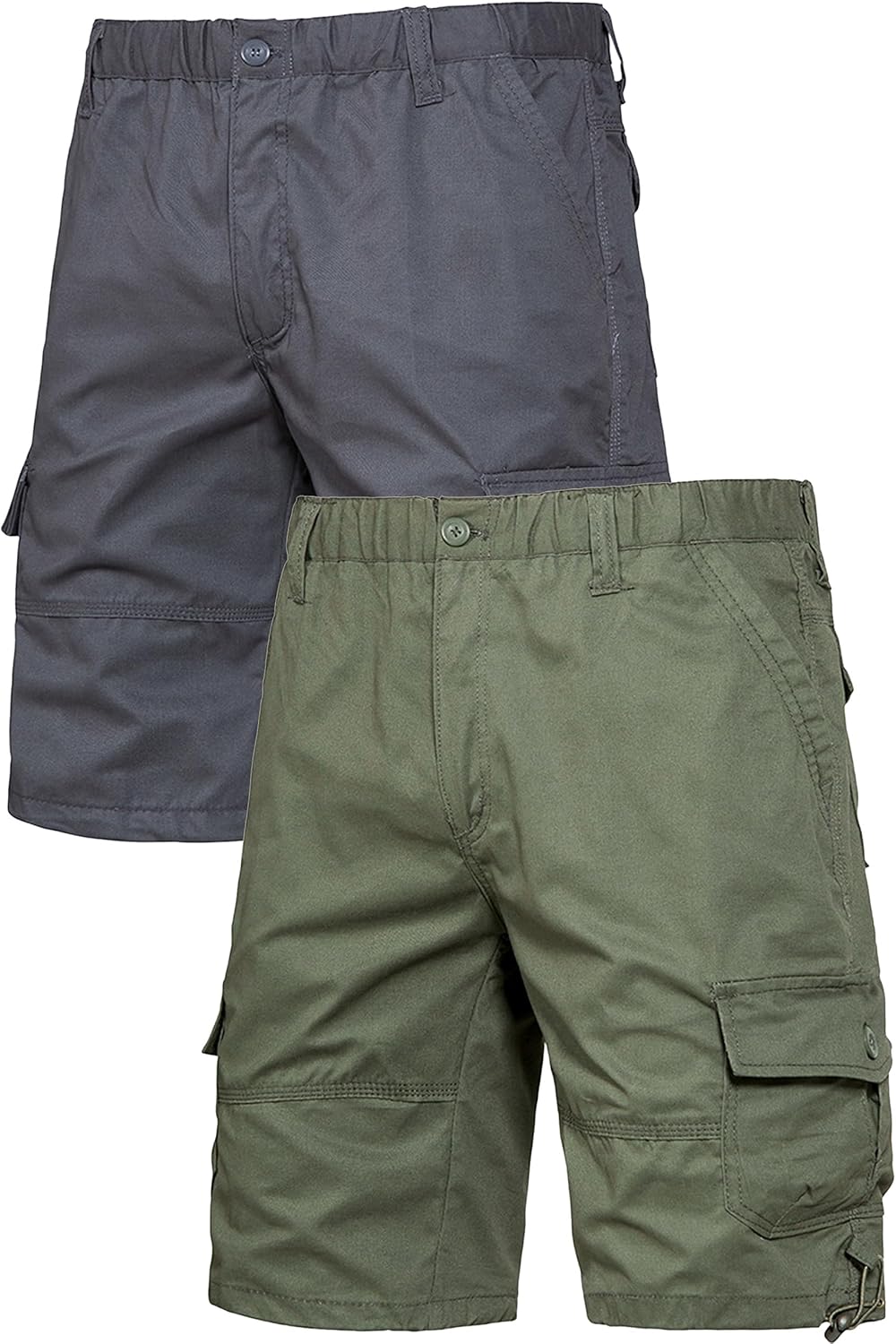 Mens Cargo Shorts Casual Elastic Waist Cotton Multi Pockets Relaxed Fit Hiking Outdoor Summer Travel Fishing