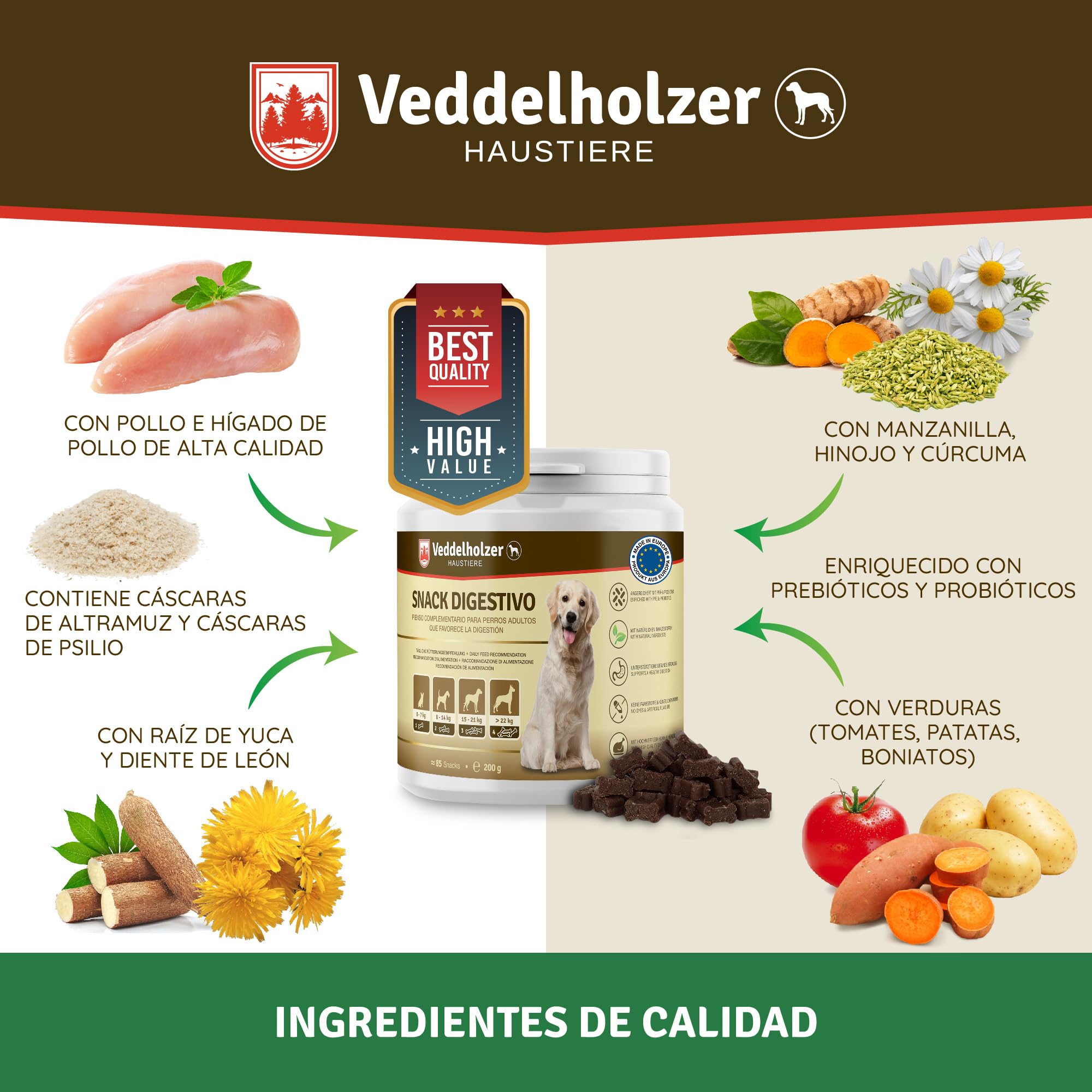 Veddelholzer Perro Trata probióticos digestivo Snack para Perros Accesorios para Construir la Flora intestinal del Perro Trata de como un complemento alimenticio con Ingredientes Naturales