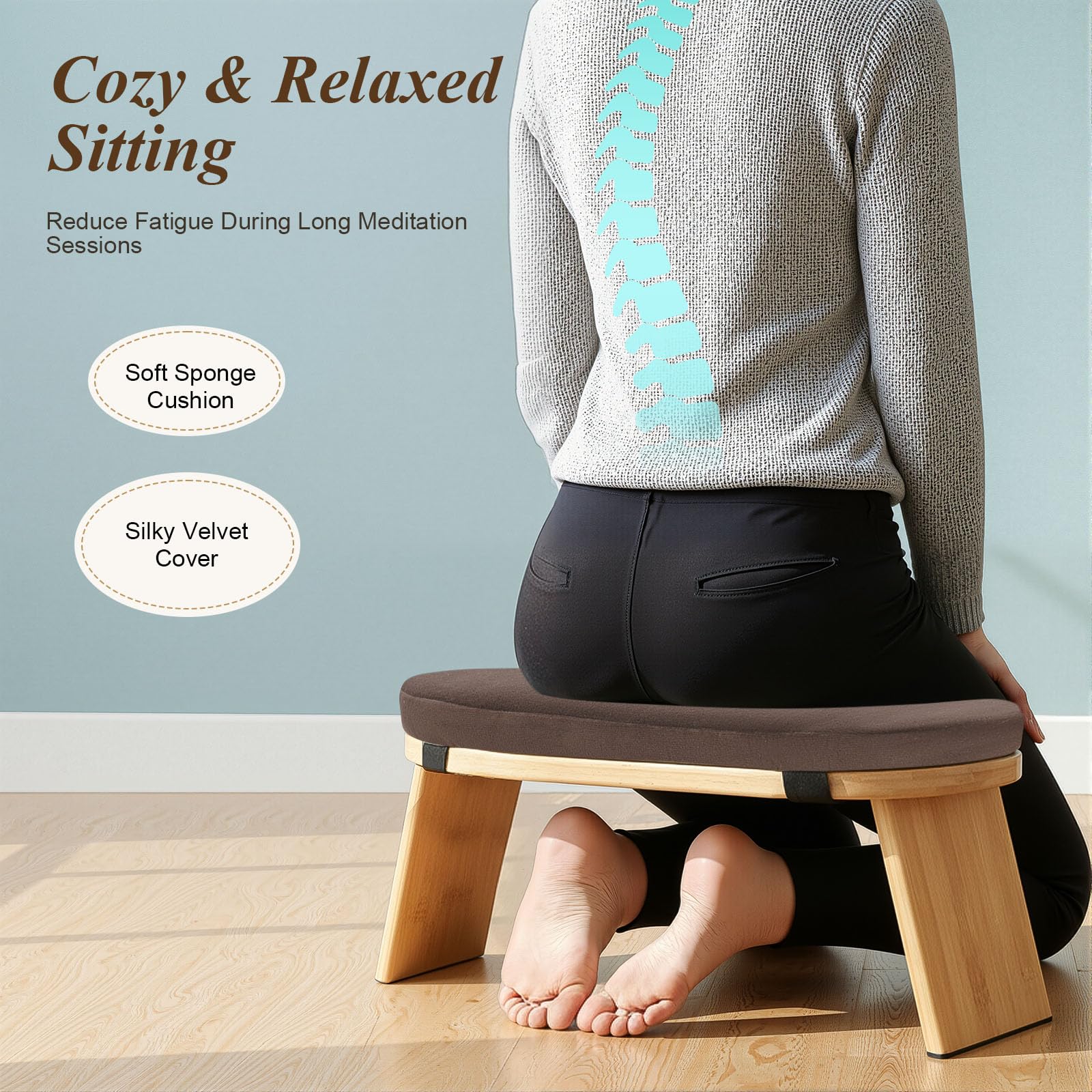 Banc de méditation pliable ergonomique avec assise rembourrée, tapis de méditation, chaise de méditation, chaise de yoga, tabouret avec capacité de charge de 180 kg et angle d'inclinaison vers