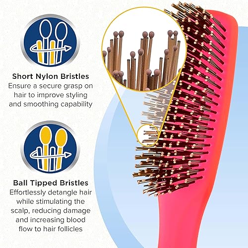 Miniatura 3 de Giorgio GION1R - Cepillo desenredante para cabello de 7.75 pulgadas, color rojo neón para hombres y mujeres, cerdas suaves para cuero cabelludo