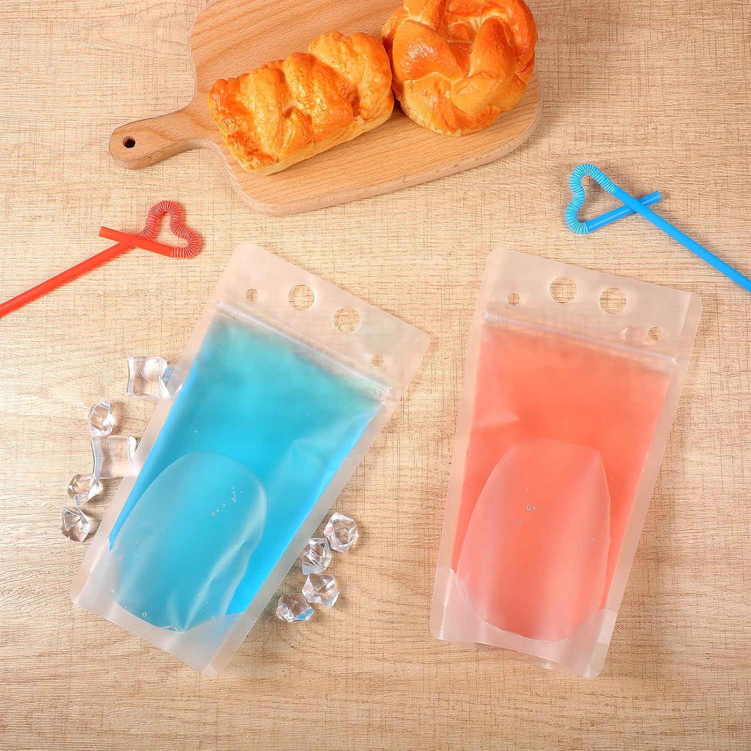 200pcs Clear Drink Pouches with 200 Straws – 16oz Reusable, Leak-Proof Plastic Juice Bags for Smoothies, Cocktails & Hot/Cold Beverages