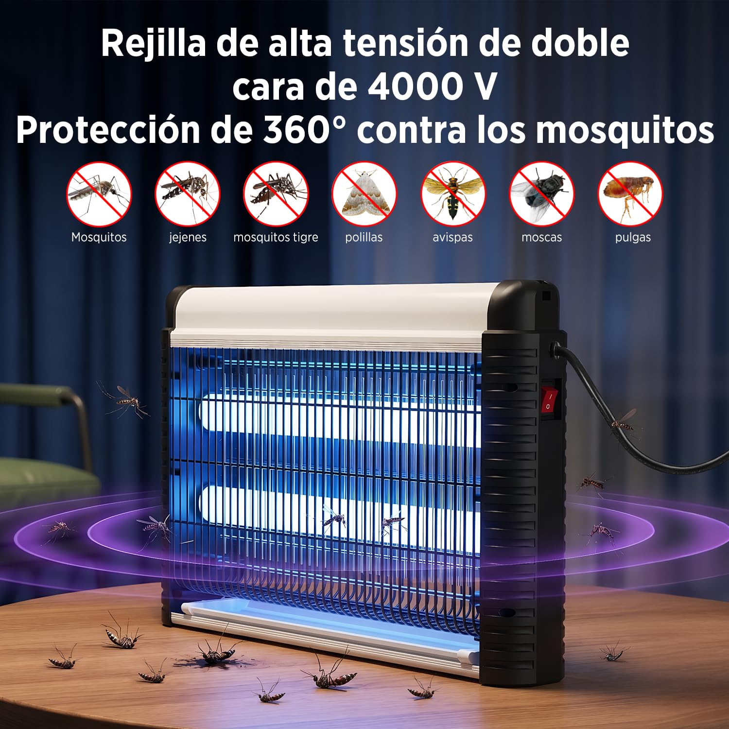 Mata Insectos Eléctrico 35W – Lámpara UV Antimosquitos 4000V para Interior y Exterior, Trampa Colgante Sin Químicos, Mosquitos, Moscas y Polillas, 80 m²