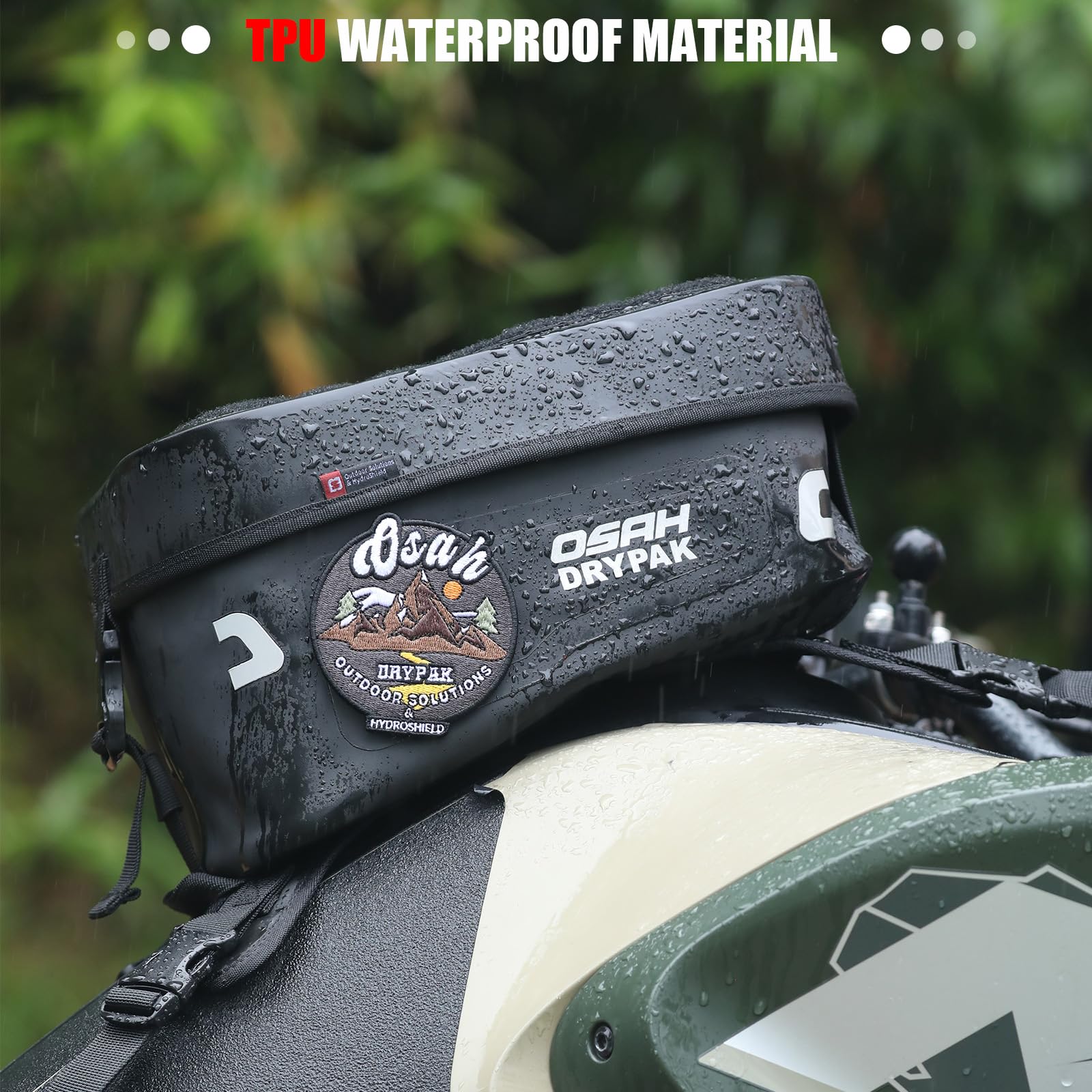 Motorrad Tanktasche wasserdicht TPU – Multifunktional Tank- & Sitz-Tasche, für die meisten Enduro/Adventure Motorräder – Camping/Reisen/Offroad – Schwarz, 6L