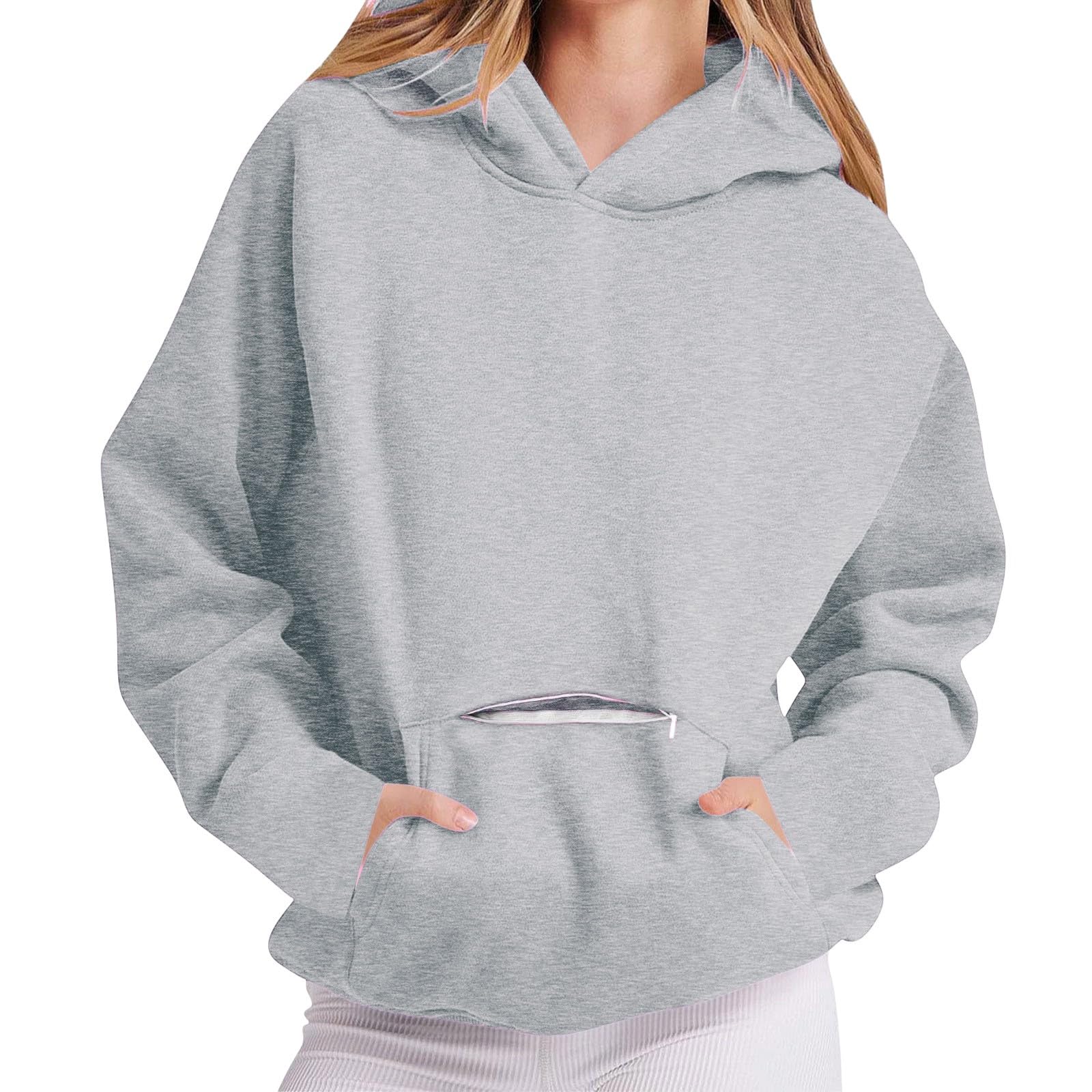 Hoodie Damen Oversize Bequeme Baumwolle Pullover Casual Kapuzenpullover Einfarbig Basic Hoody Langarm Sweatshirt mit Kapuze Oberteile