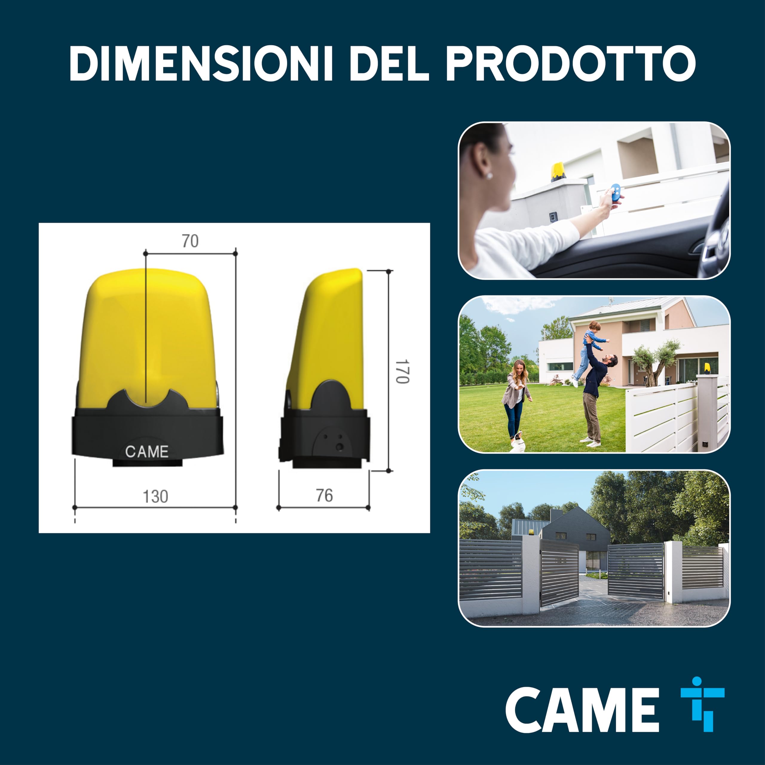 CAME KLED Lampeggiatore di segnalazione a LED ad alta visibilità e basso consumo, cupola gialla, 120-230 V AC, facile installazione, compatibile con automazioni CAME, ideale per cancelli e barriere