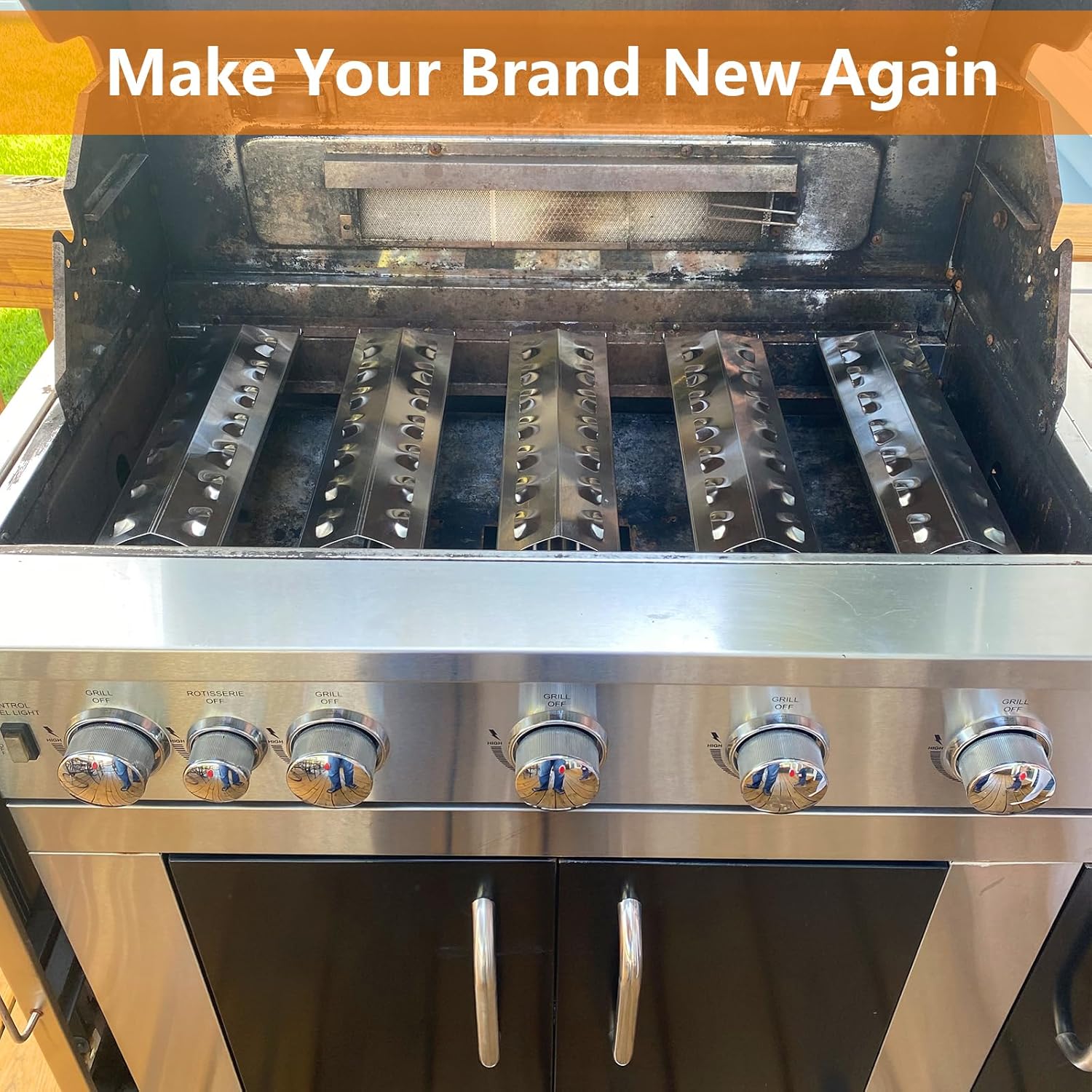 Hisencn Replacement Repair Kit for Master Forge 5 Burner 2518-3, 3218LT, 3218LTM, 3218LTN, L3218 Gas Grill, BBQ Grill Pipe Burners Tube, Heat Shield Tent Plate Parts, Stainless Steel