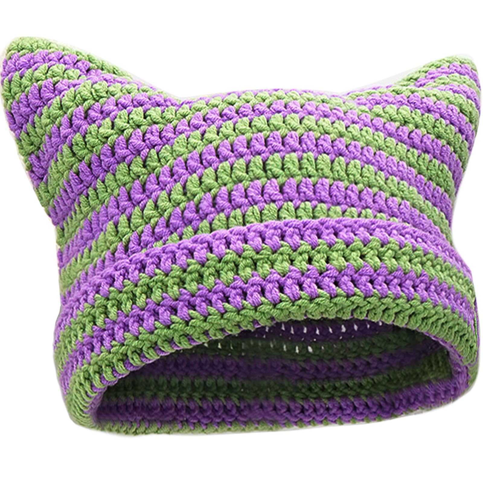 XYIYI Häkelmützen für Frauen Katze Ohr Stricken Hut Vintage Beanie Grunge Zubehör Slouchy Mützen für Frauen