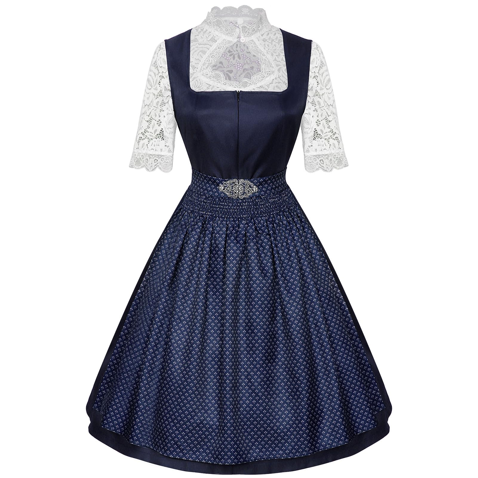 Generisch Dirndl Damen Midi Dirndl-Komplettsets Oktoberfest Damen Outfit | Trachtenkleid Elegant Mit Ärmeln Dirndlkleid Set 3 Teilig Kleider Inkl. Dirndlbluse Spitze Dirndlschürze Ohne Schnürung