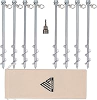 Heavy Duty 12" Earth Anchors Set of 8 - Screw-In Ground Stakes for Mobile Homes, Sheds, Swing Sets, Canopies - Drill Bit Included