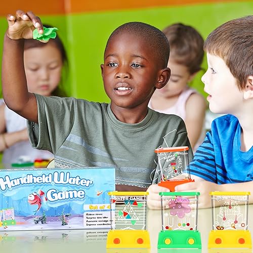 Miniatura 6 de Juego de agua de mano, 4 piezas, mesas de agua de arcada para juguetes de playa, anillos de pescado, recuerdos de fiesta, juego divertido,