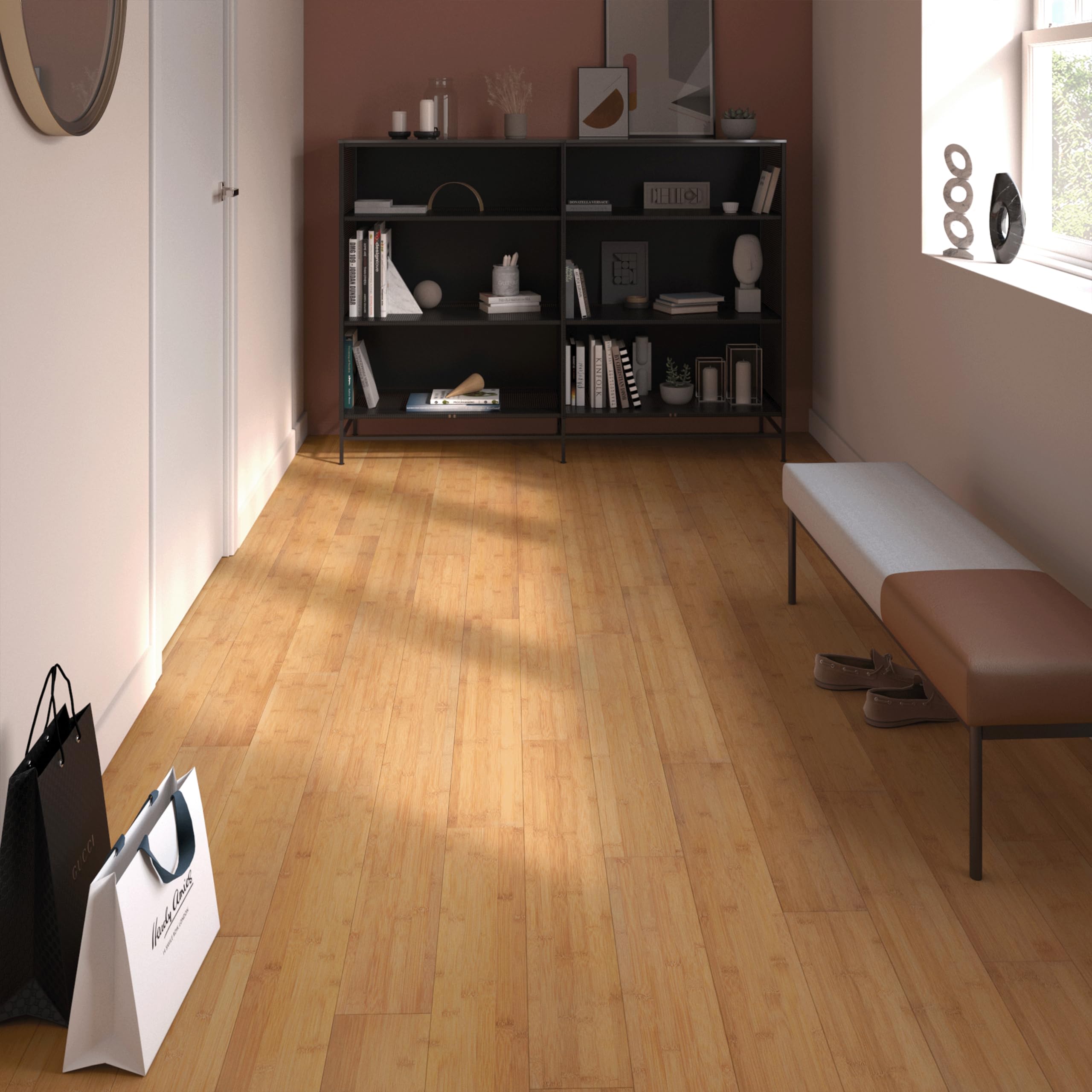 ARTENS - Parkettboden Bali - Versiegeltes massives Bambusparkett zum Kleben - Intenso - Natürliches Holz - Beige - L.98 cm x B.12,7 cm - Dicke 15 mm - 1,37 m²/ 11 Dielen - Belastungsklasse 21