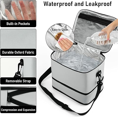 Miniatura 5 de Lonchera grande con aislamiento térmico para mujeres, hombres y adultos, lonchera expandible de compresión, hielera, reutilizable, con correa para