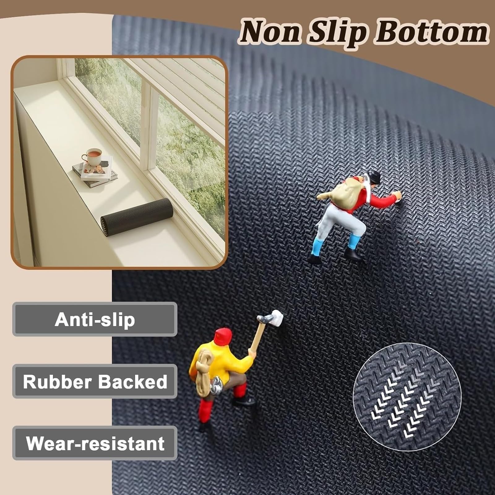 Tapis de rebord de fenêtre imperméable, tapis de protection antidérapant, 4 mm d'épaisseur pour décoration d'intérieur, durable et facile à nettoyer