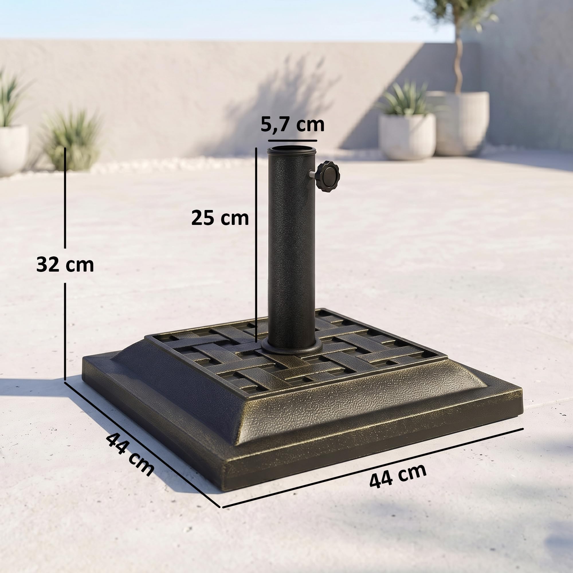 Outsunny Base para Sombrilla de Jardín 9 kg 38mm/48mm Ø44x32 cm Bronce | Soporte de Parasol, para Terraza Patio Exterior