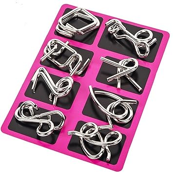 AUGEN Brain Teasers Metal Wire Puzzle Toys, IQ Tester, Brain Games for Kids and Adults, Fun Fidget Puzzles, Train Your Brain, Disentanglement Puzzle Unlock Interlock Toys (8 Pieces, Model- C) - image, photos