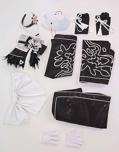 Miniatura 7 de miccostumes Disfraz de cosplay para mujer, conjunto de kimono negro con medias y banda para el cabello