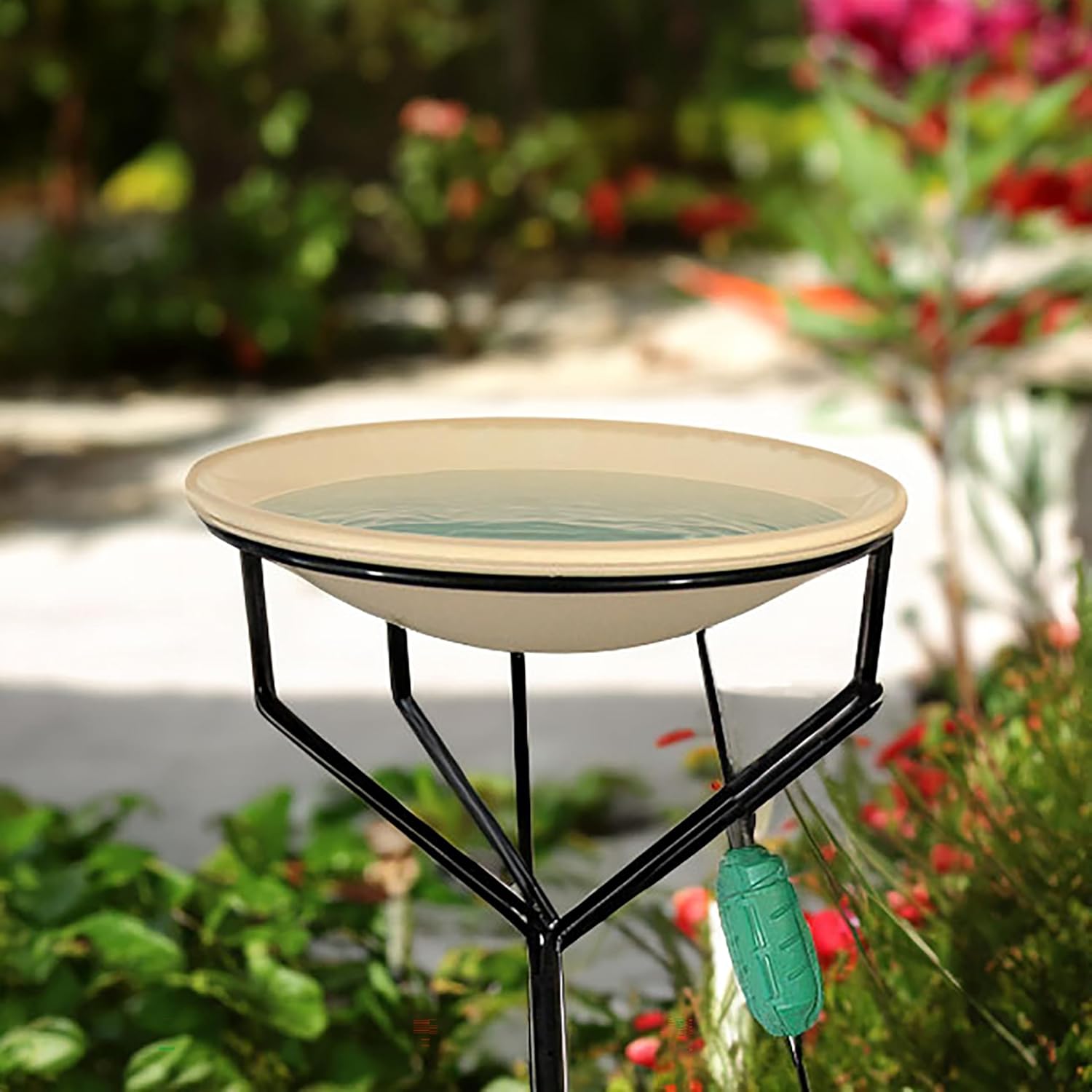 BestNest API 970 Heated Bird Bath with Metal Stand, Cord Connector & Cleaner – 18.75" Diameter Thermostatically Controlled Outdoor Birdbath for Winter Use