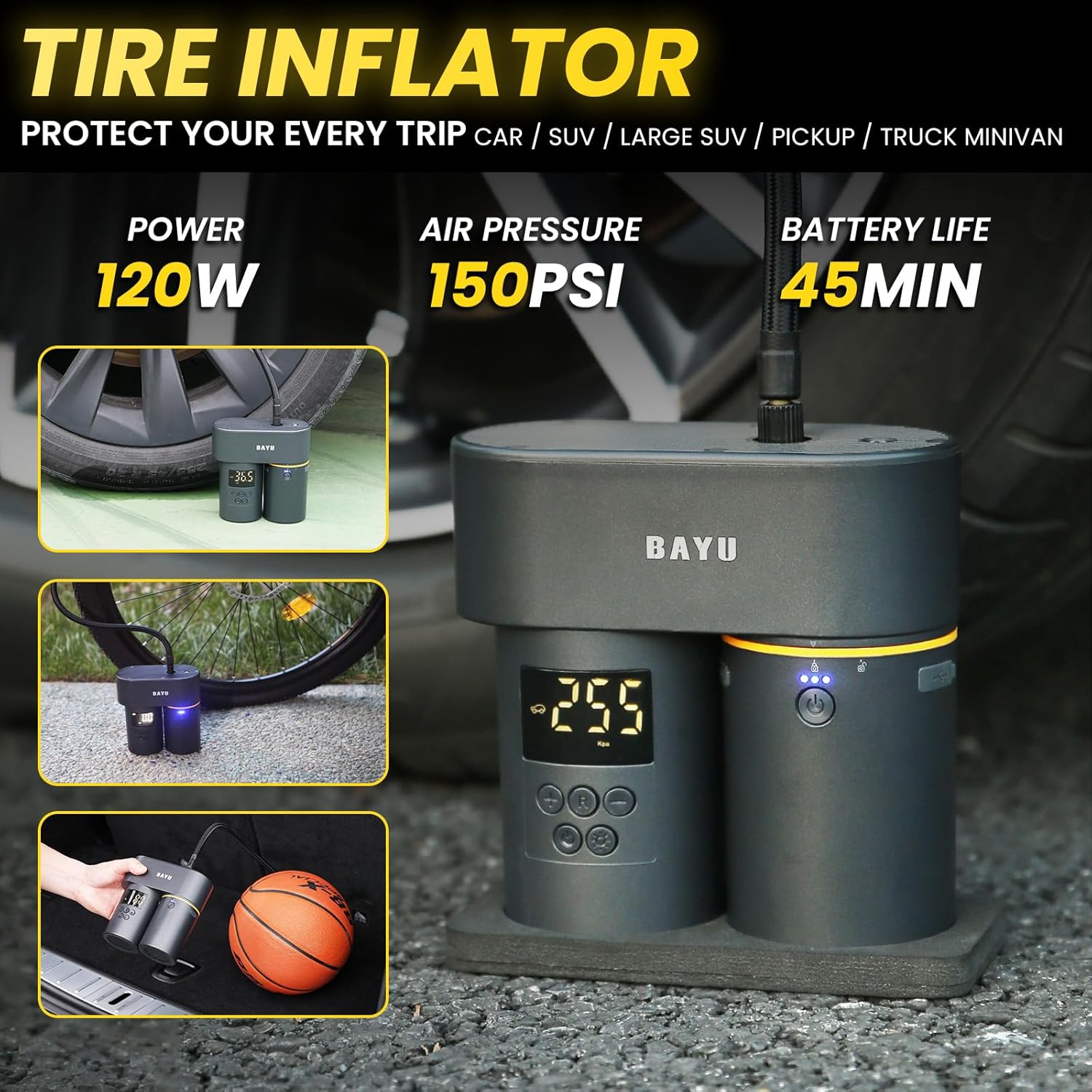 BAYU 6-in-1 Cordless Power Kit: A Versatile Tire Inflator
